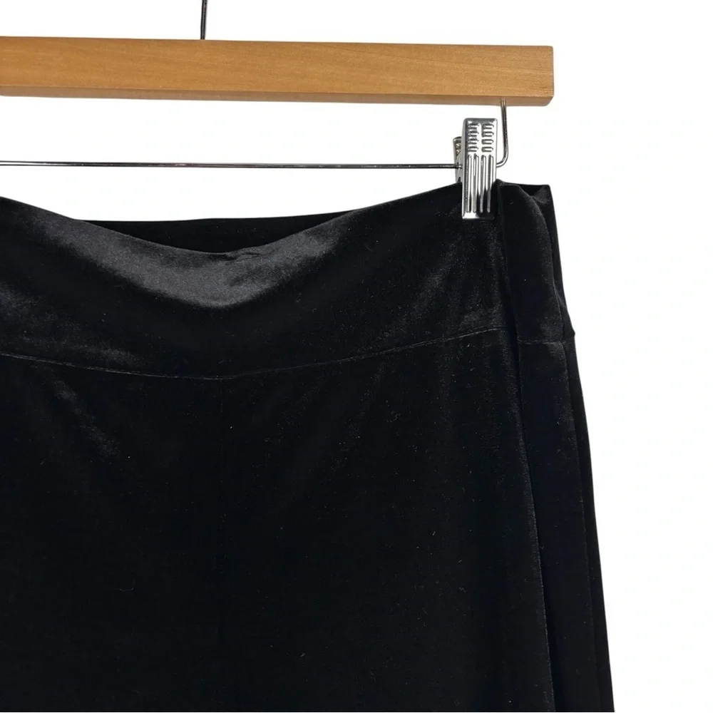 EMILY SHALANT BLACK STRETCH VELVET PULL ON WIDE LEG TROUSER PANTS